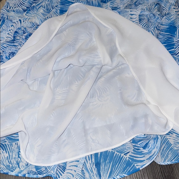NEW Chico's $149 Chiffon Bell Sleeve Dress 1 blue and white seashells 6 smocked - Picture 10 of 11